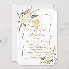 Luxe Delicate Witte Bloem Gouden Eerste Communie Kaart