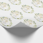 Luxe Delicate Witte Bloemen Gouden Kruis Doop Cadeaupapier (Hoek)