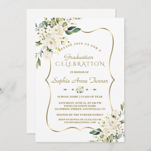 Luxe Delicate Witte Bloemengoud Afstudeerfeest Kaart