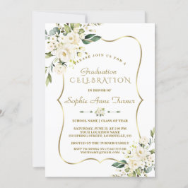 Luxe Delicate Witte Bloemengoud Afstudeerfeest Kaart