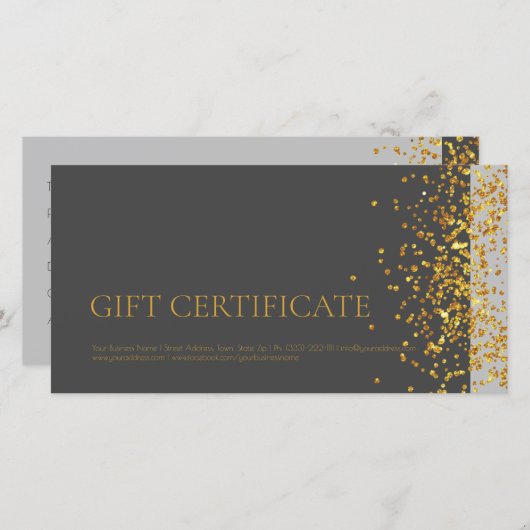 Luxe Design Cadeaubon Goud Sparkle Grijs Bedankkaart (Voorkant / Achterkant)
