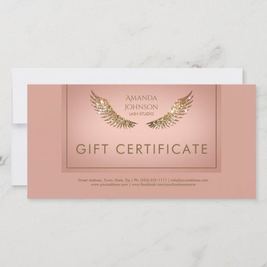 Luxe Design Lash Gift Certificaat Gouden Vleugels Bedankkaart (Voorkant)