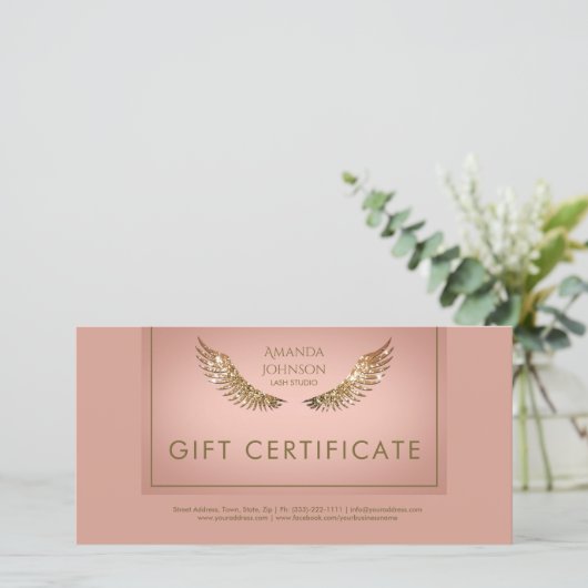 Luxe Design Lash Gift Certificaat Gouden Vleugels Bedankkaart (Staand voorkant)