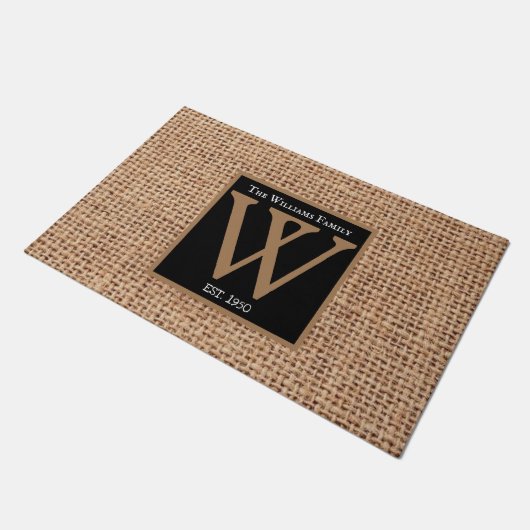 Luxe Design-naam burlap zwarte rand Deurmat (Schuin)