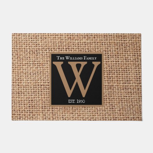Luxe Design-naam burlap zwarte rand Deurmat (Voorkant)
