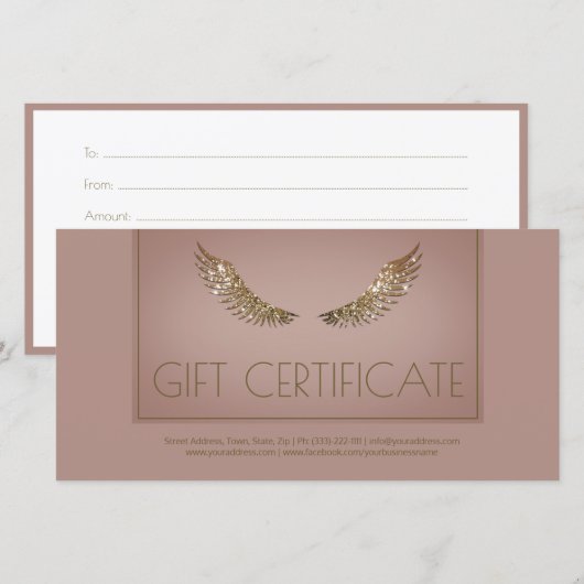 Luxe Design Wimper Gift Certificate Gouden Vleugel Bedankkaart (Voorkant / Achterkant)