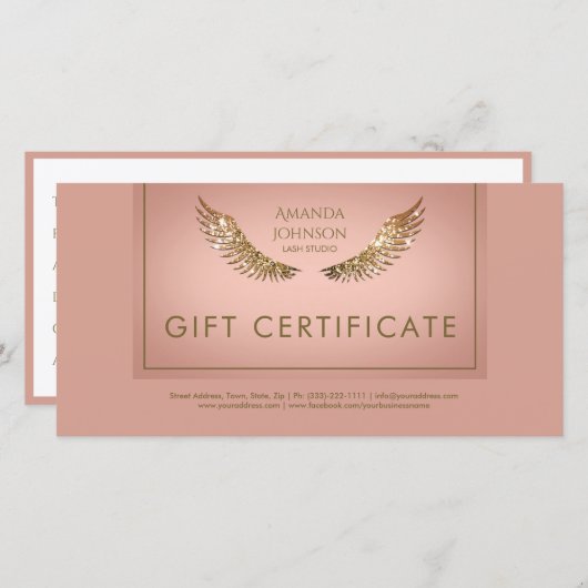 Luxe Design Wimper Giftcertificaat Golden Wings Bedankkaart (Voorkant / Achterkant)