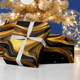 Luxe Designer Zwart & Goud Vloeibaar Wervelpatroon Cadeaupapier