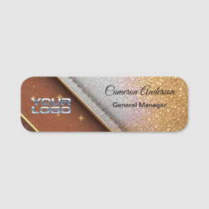 Luxe diagonale glittersluiting bruine gouden naamk naamplaatje