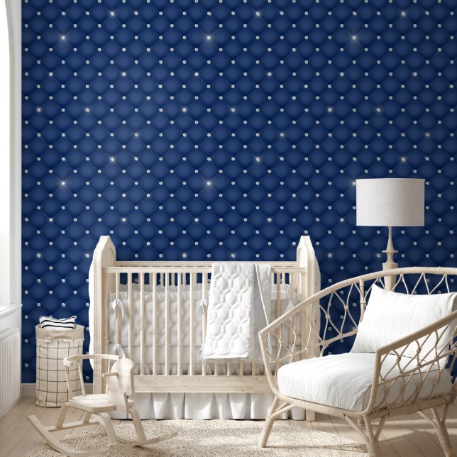Luxe diamant gestikte quilted vette blauwe behang (Kinderen)