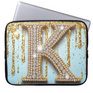 Luxe diamant letter K op gouden glinsterende achte Laptop Sleeve