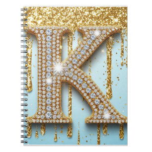 Luxe diamant letter K op gouden glinsterende achte Notitieboek