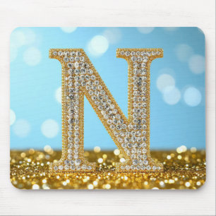 Luxe diamant letter N op gouden glinsterende achte Muismat