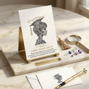 Luxe diamant nepsieraden afstudeerbare vrouw bedankkaart