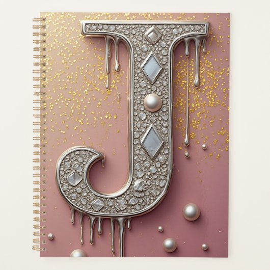 Luxe diamanten initiaal J monogram met goud druppe Planner (Voorkant)