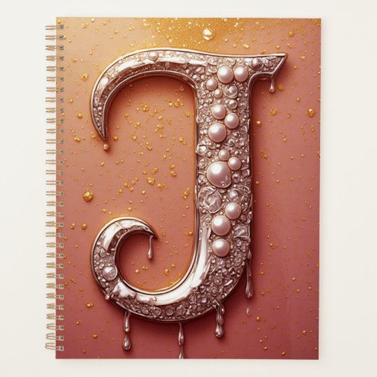 Luxe diamanten initiaal J monogram met goud druppe Planner (Voorkant)