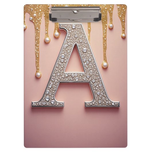 Luxe diamanten letter A monogram met goud druppels Klembord (Voorkant)