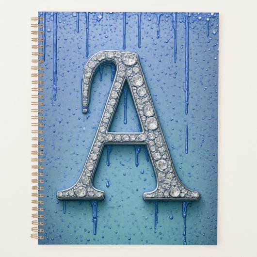 Luxe diamanten letter A monogram met goud druppels Planner (Voorkant)