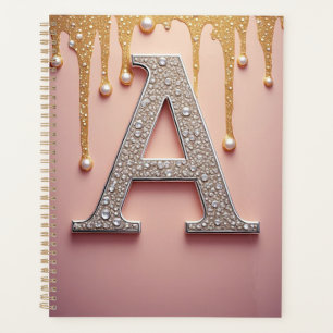 Luxe diamanten letter A monogram met goud druppels Planner