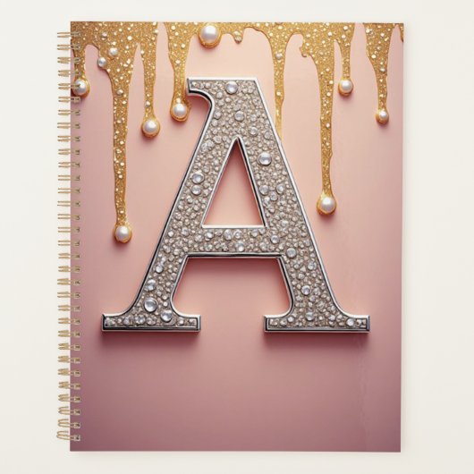 Luxe diamanten letter A monogram met goud druppels Planner (Voorkant)
