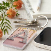 Luxe diamanten letter A monogram met goud druppels Sleutelhanger (Voorkant Rechts)