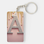 Luxe diamanten letter A monogram met goud druppels Sleutelhanger (achterkant)