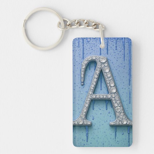 Luxe diamanten letter A monogram met goud druppels Sleutelhanger (Voorkant)