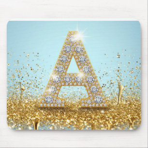 Luxe diamanten letter A op gouden glitter achtergr Muismat