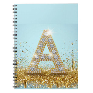 Luxe diamanten letter A op gouden glitter achtergr Notitieboek