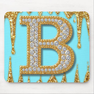 Luxe diamanten letter B op gouden glitter achtergr Muismat