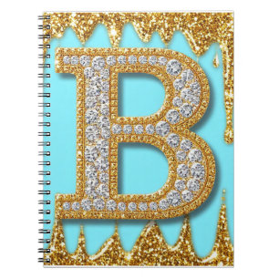 Luxe diamanten letter B op gouden glitter achtergr Notitieboek