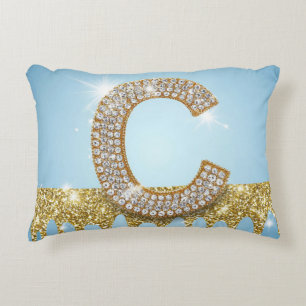 Luxe diamanten letter C op gouden glitter achtergr Accent Kussen