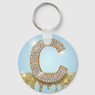 Luxe diamanten letter C op gouden glitter achtergr Sleutelhanger