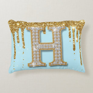 Luxe diamanten letter H op gouden glitter achtergr Accent Kussen
