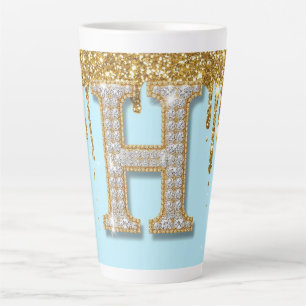 Luxe diamanten letter H op gouden glitter achtergr Latte Mok