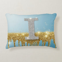 Luxe diamanten letter I op gouden glitter achtergr