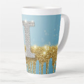 Luxe diamanten letter I op gouden glitter achtergr Latte Mok (Rechterhoek)
