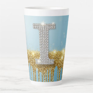 Luxe diamanten letter I op gouden glitter achtergr Latte Mok