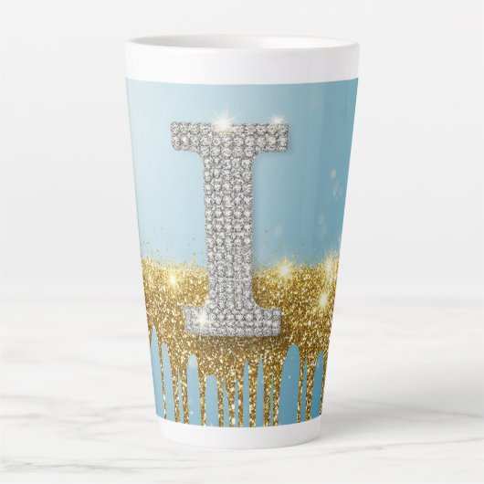 Luxe diamanten letter I op gouden glitter achtergr Latte Mok (Voorkant)