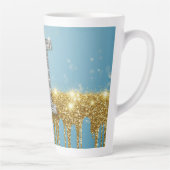 Luxe diamanten letter I op gouden glitter achtergr Latte Mok (Rechts)