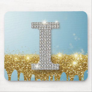 Luxe diamanten letter I op gouden glitter achtergr Muismat