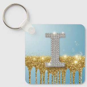 Luxe diamanten letter I op gouden glitter achtergr Sleutelhanger