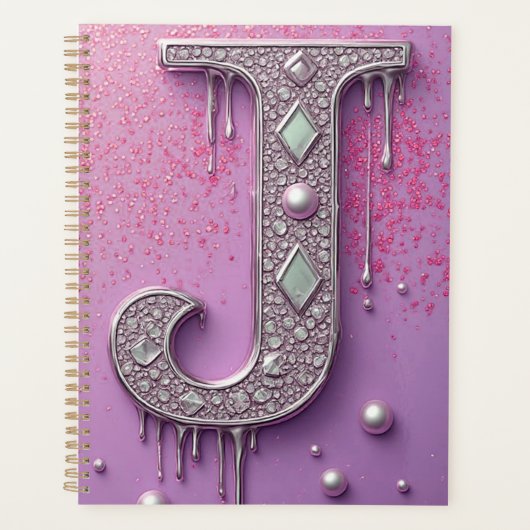 Luxe diamanten letter J monogram met goud druppels Planner (Voorkant)