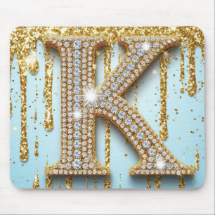 Luxe diamanten letter K op gouden glitter achtergr Muismat