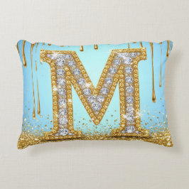 Luxe diamanten letter M op gouden glitter achtergr Accent Kussen