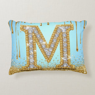 Luxe diamanten letter M op gouden glitter achtergr Accent Kussen