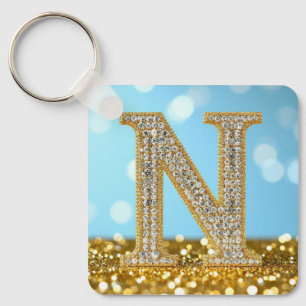 Luxe diamanten letter N op gouden glitter achtergr Sleutelhanger