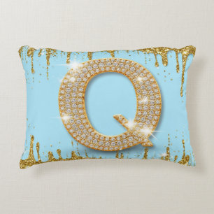 Luxe diamanten letter Q op een gouden glitter acht Accent Kussen