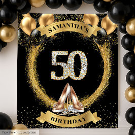 Luxe Diamanten Nummers Achtergrond met Gouden Ball Wandkleed