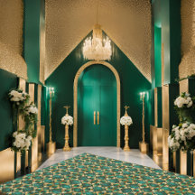 Luxe Diamantpatroon Smaragdgroen Gouden Tapijt 12x